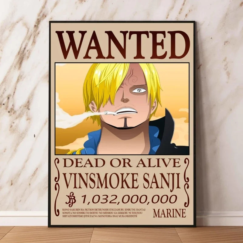 Classic Hot Selling Anime One Piece Luffy Zoro Bounty Wanted Poster Cartoon Character Canvas Printing Living Room Decor Posters