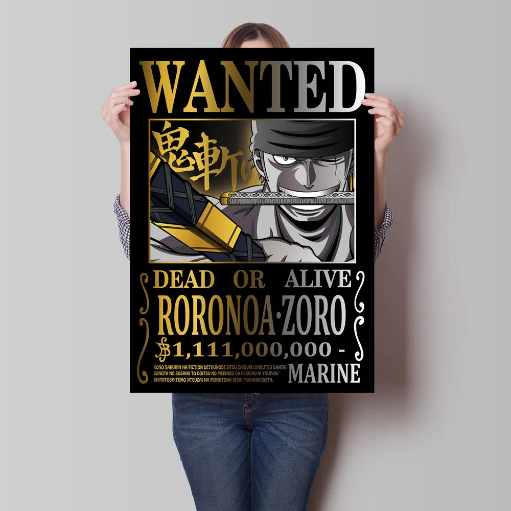 Hot Anime Poster One Piece Bounty Wanted Zoro Picture Print Wall Modular Painting Children's Bedroom Decor Classic