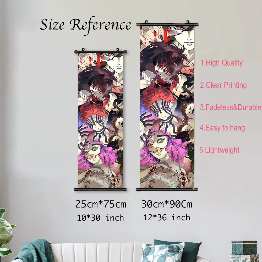 Japanese Anime HD Demon Slayer Akaza Canvas Scroll Wall Hanging Art Home Decor Gifts Bedroom Living Room Decoration Prints Gift