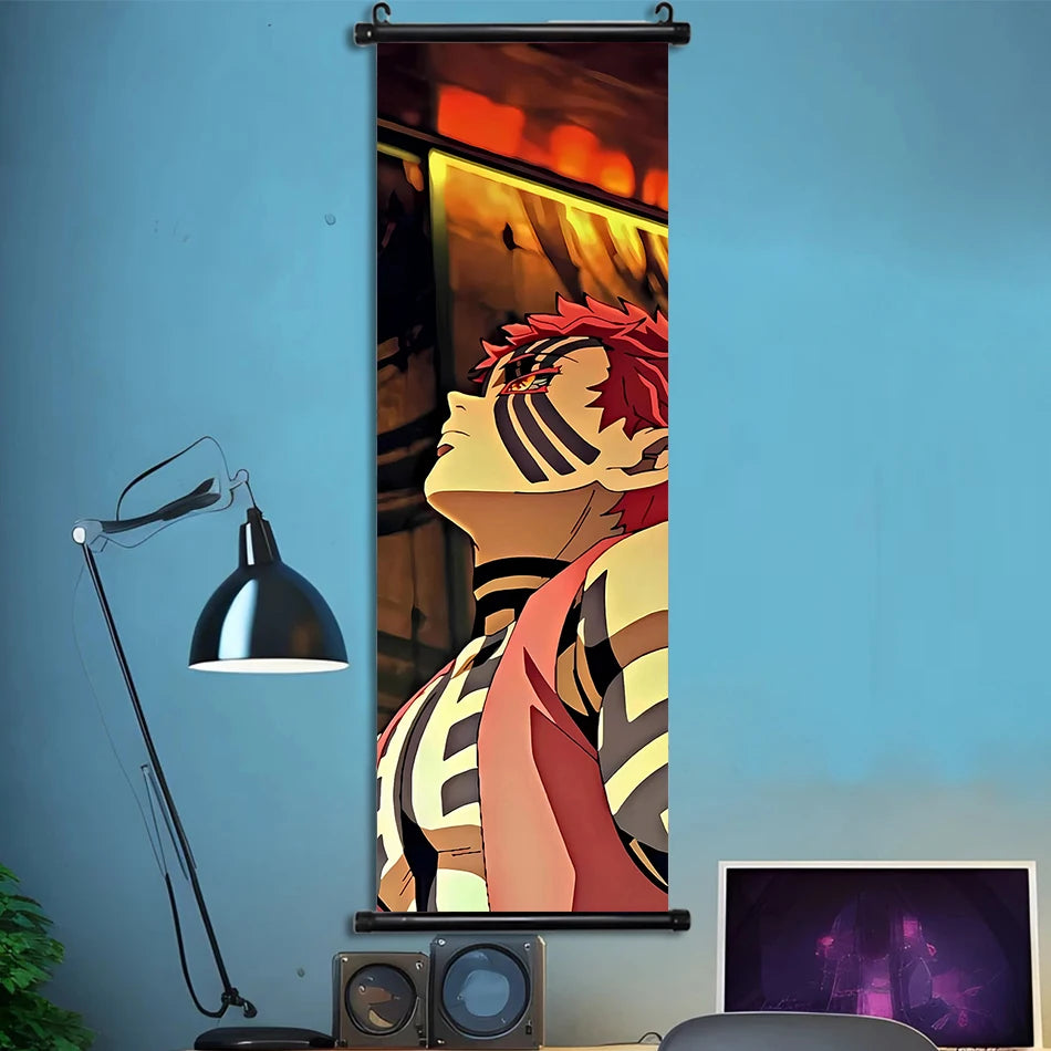Japanese Anime HD Demon Slayer Akaza Canvas Scroll Wall Hanging Art Home Decor Gifts Bedroom Living Room Decoration Prints Gift