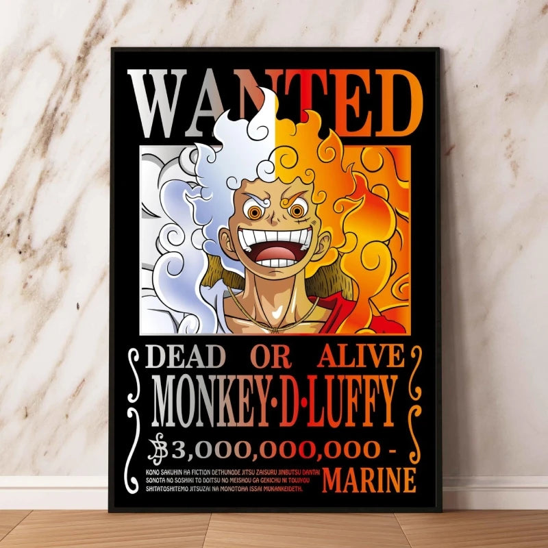 Classic Anime Canvas Printing One Piece Luffy Bounty Wanted Poster Bright and Long Lasting Colors Home Bedroom Wall Decorative