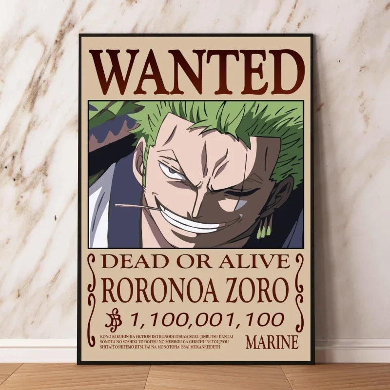 Classic Hot Selling Anime One Piece Luffy Zoro Bounty Wanted Poster Cartoon Character Canvas Printing Living Room Decor Posters