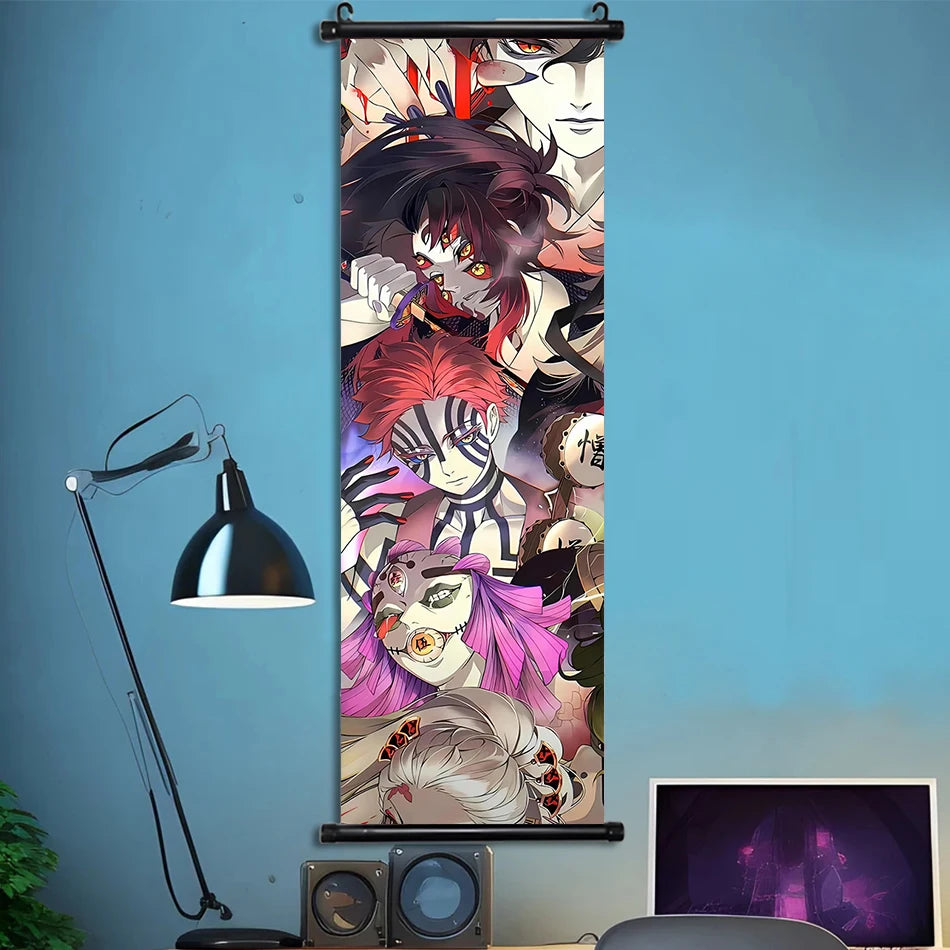 Japanese Anime HD Demon Slayer Akaza Canvas Scroll Wall Hanging Art Home Decor Gifts Bedroom Living Room Decoration Prints Gift