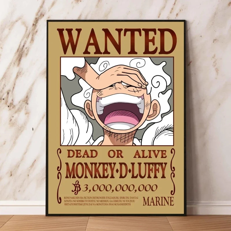 Classic Hot Selling Anime One Piece Luffy Zoro Bounty Wanted Poster Cartoon Character Canvas Printing Living Room Decor Posters