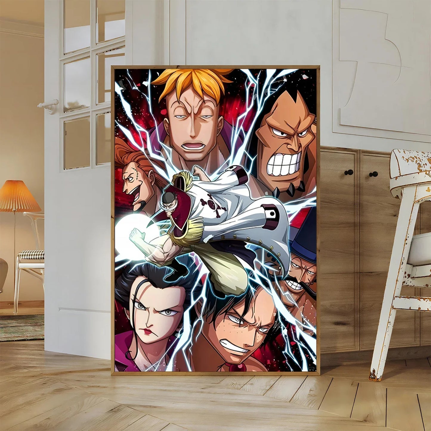 One Piece Kaido Self-adhesive Poster Buggy Sticker Home Decoration Painting Anime Wallpaper Figures HD Wall Art Hancock Kid Gift