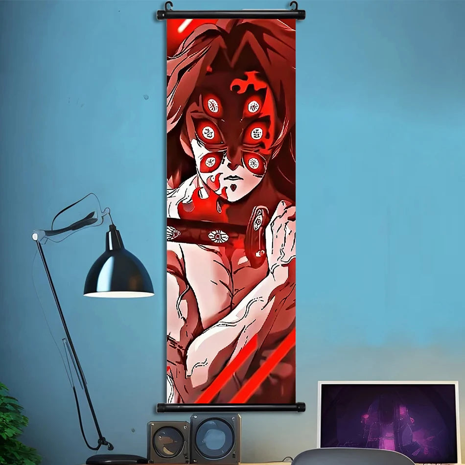 Japanese Anime HD Demon Slayer Akaza Canvas Scroll Wall Hanging Art Home Decor Gifts Bedroom Living Room Decoration Prints Gift