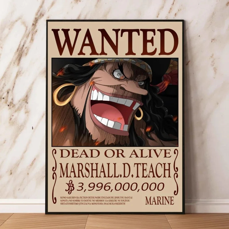 Classic Hot Selling Anime One Piece Luffy Zoro Bounty Wanted Poster Cartoon Character Canvas Printing Living Room Decor Posters