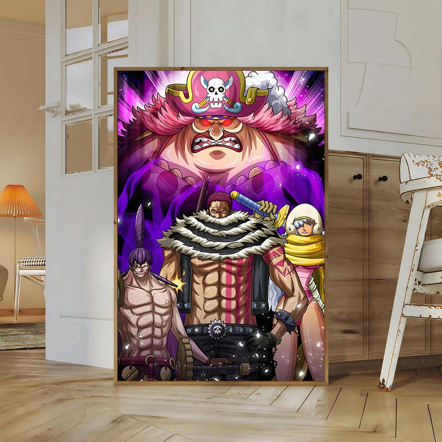 One Piece Kaido Self-adhesive Poster Buggy Sticker Home Decoration Painting Anime Wallpaper Figures HD Wall Art Hancock Kid Gift
