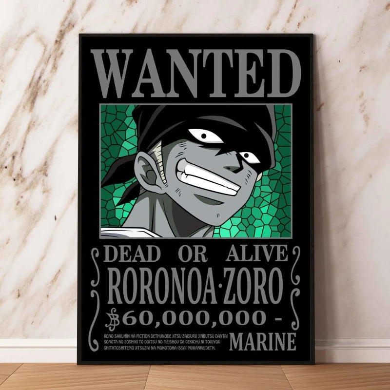 Classic Anime Canvas Printing One Piece Luffy Bounty Wanted Poster Bright and Long Lasting Colors Home Bedroom Wall Decorative
