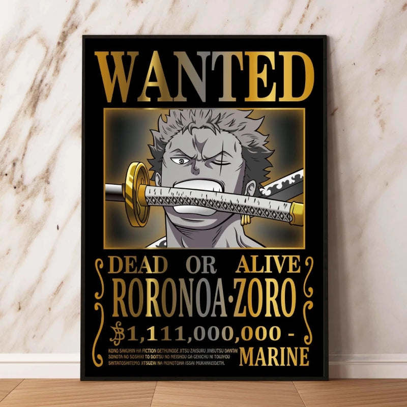 Classic Anime Canvas Printing One Piece Luffy Bounty Wanted Poster Bright and Long Lasting Colors Home Bedroom Wall Decorative