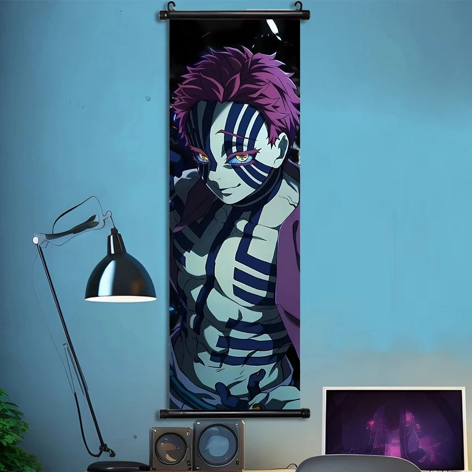 Japanese Anime HD Demon Slayer Akaza Canvas Scroll Wall Hanging Art Home Decor Gifts Bedroom Living Room Decoration Prints Gift
