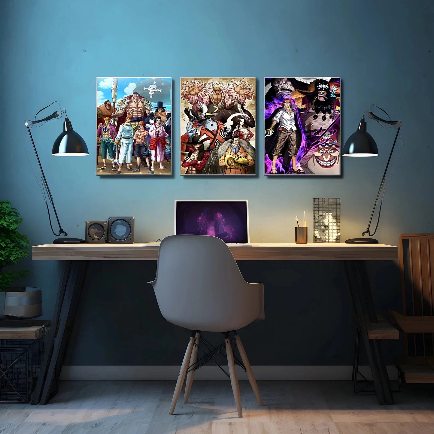 One Piece Kaido Self-adhesive Poster Buggy Sticker Home Decoration Painting Anime Wallpaper Figures HD Wall Art Hancock Kid Gift