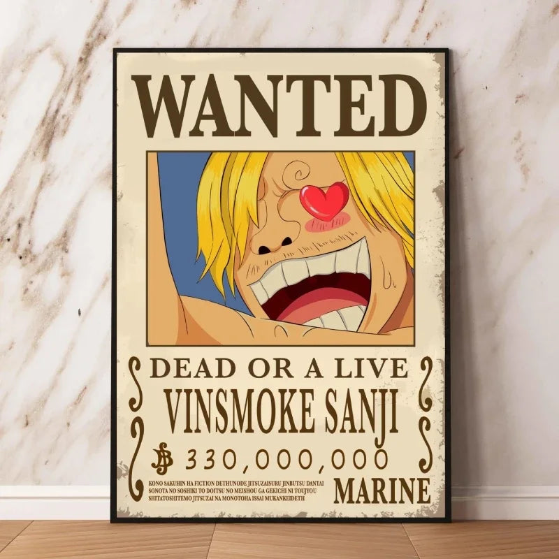 Classic Hot Selling Anime One Piece Luffy Zoro Bounty Wanted Poster Cartoon Character Canvas Printing Living Room Decor Posters