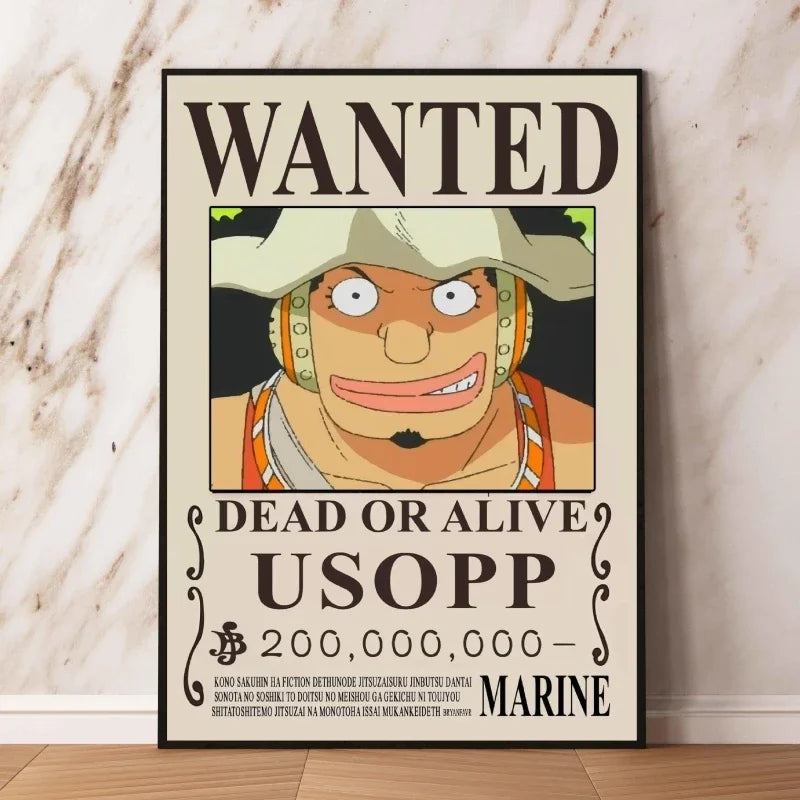 Classic Hot Selling Anime One Piece Luffy Zoro Bounty Wanted Poster Cartoon Character Canvas Printing Living Room Decor Posters