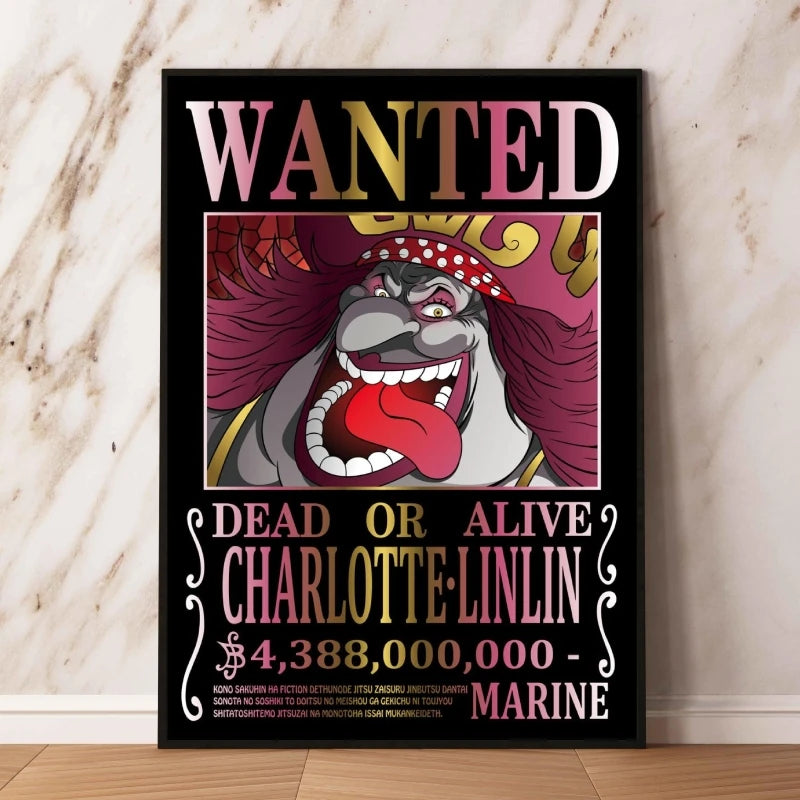 Classic Anime Canvas Printing One Piece Luffy Bounty Wanted Poster Bright and Long Lasting Colors Home Bedroom Wall Decorative