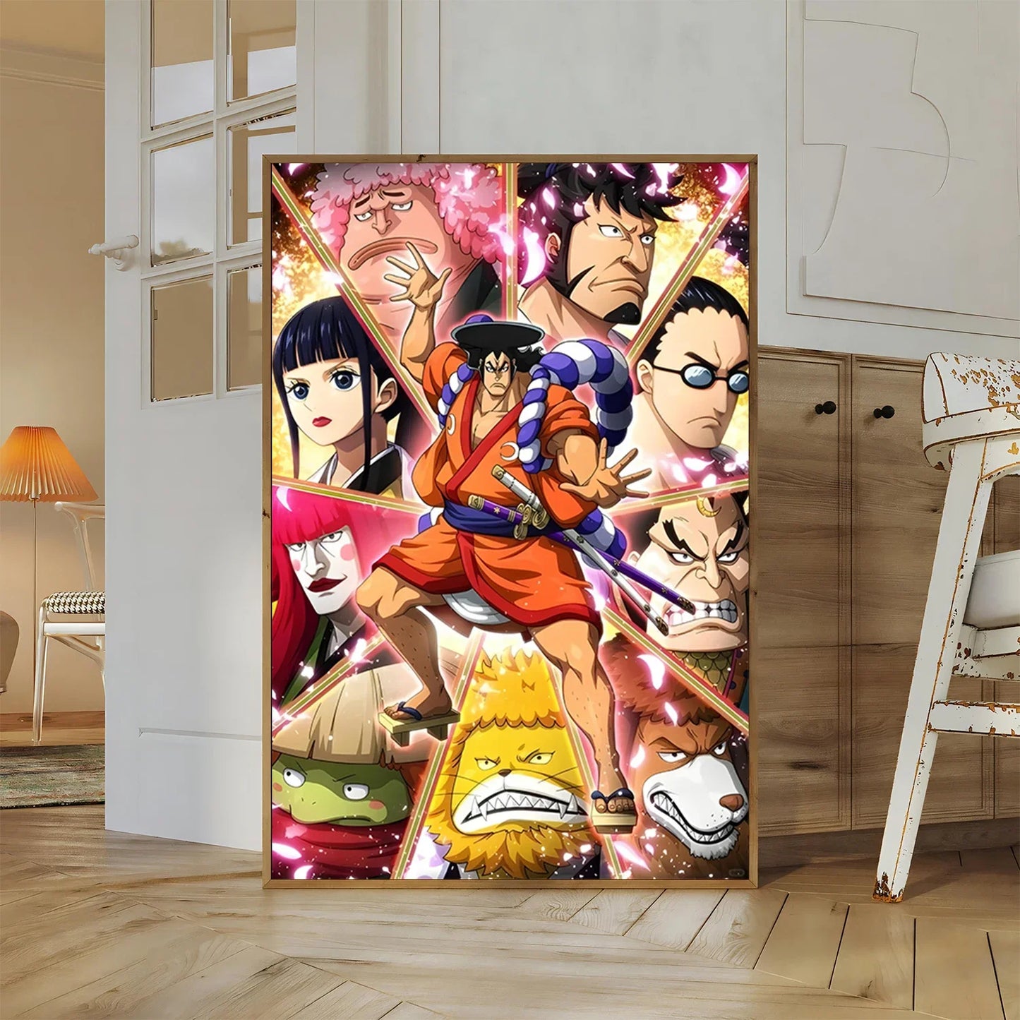 One Piece Kaido Self-adhesive Poster Buggy Sticker Home Decoration Painting Anime Wallpaper Figures HD Wall Art Hancock Kid Gift