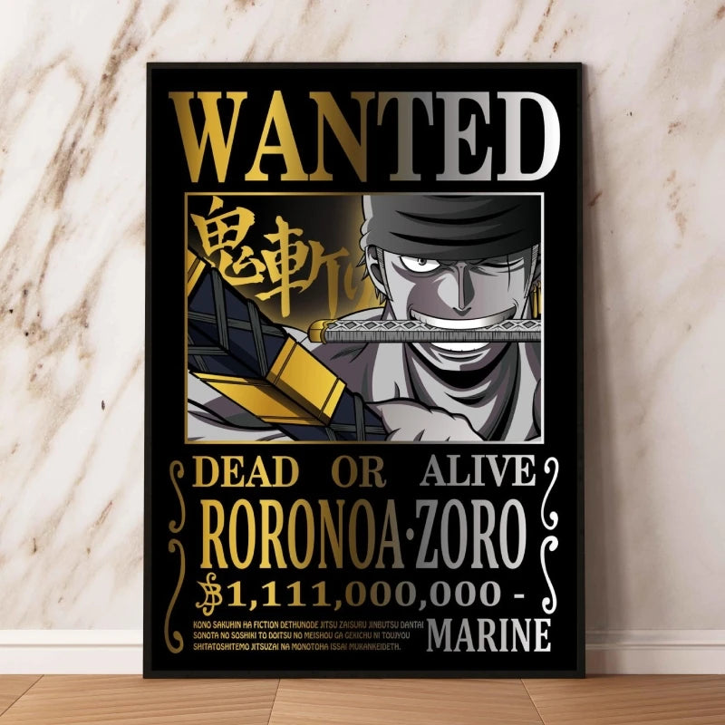 Classic Anime Canvas Printing One Piece Luffy Bounty Wanted Poster Bright and Long Lasting Colors Home Bedroom Wall Decorative