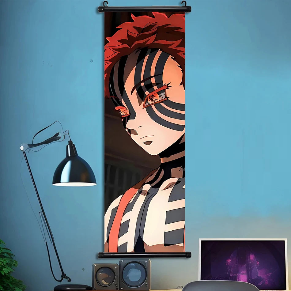Japanese Anime HD Demon Slayer Akaza Canvas Scroll Wall Hanging Art Home Decor Gifts Bedroom Living Room Decoration Prints Gift