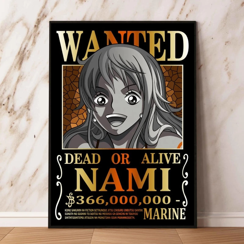 Classic Anime Canvas Printing One Piece Luffy Bounty Wanted Poster Bright and Long Lasting Colors Home Bedroom Wall Decorative
