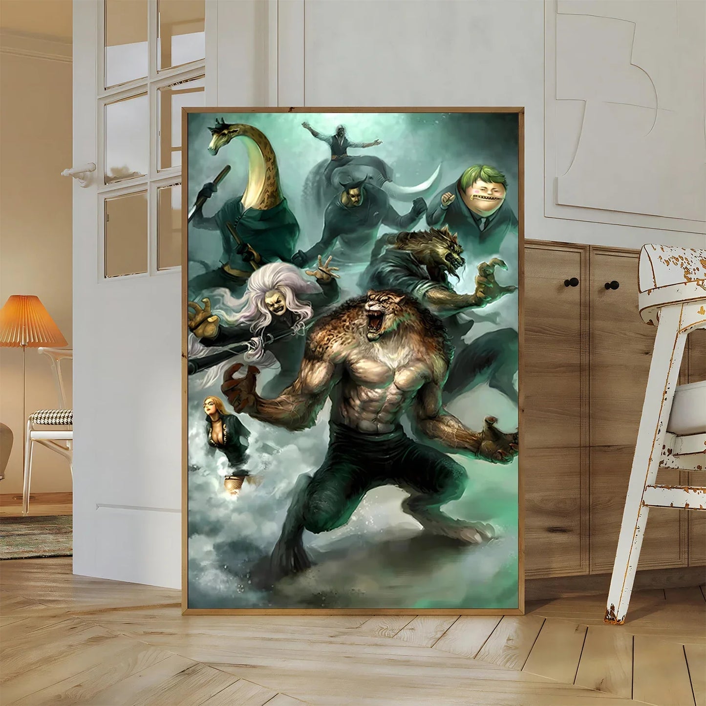 One Piece Kaido Self-adhesive Poster Buggy Sticker Home Decoration Painting Anime Wallpaper Figures HD Wall Art Hancock Kid Gift