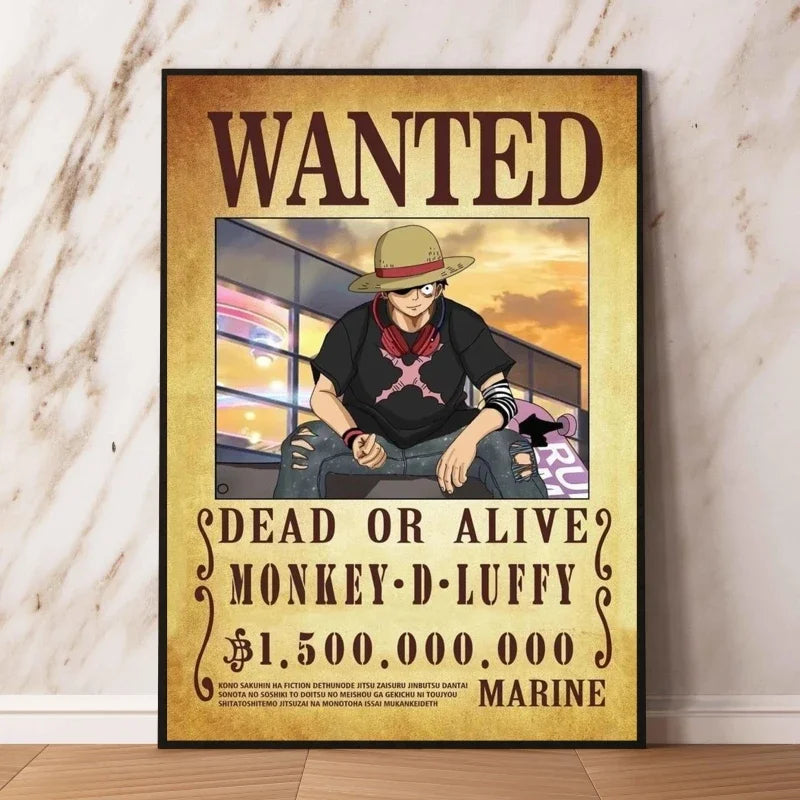 Classic Hot Selling Anime One Piece Luffy Zoro Bounty Wanted Poster Cartoon Character Canvas Printing Living Room Decor Posters