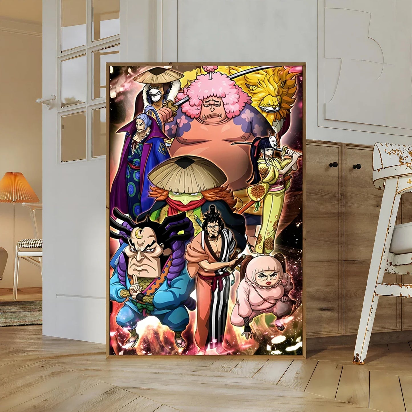 One Piece Kaido Self-adhesive Poster Buggy Sticker Home Decoration Painting Anime Wallpaper Figures HD Wall Art Hancock Kid Gift