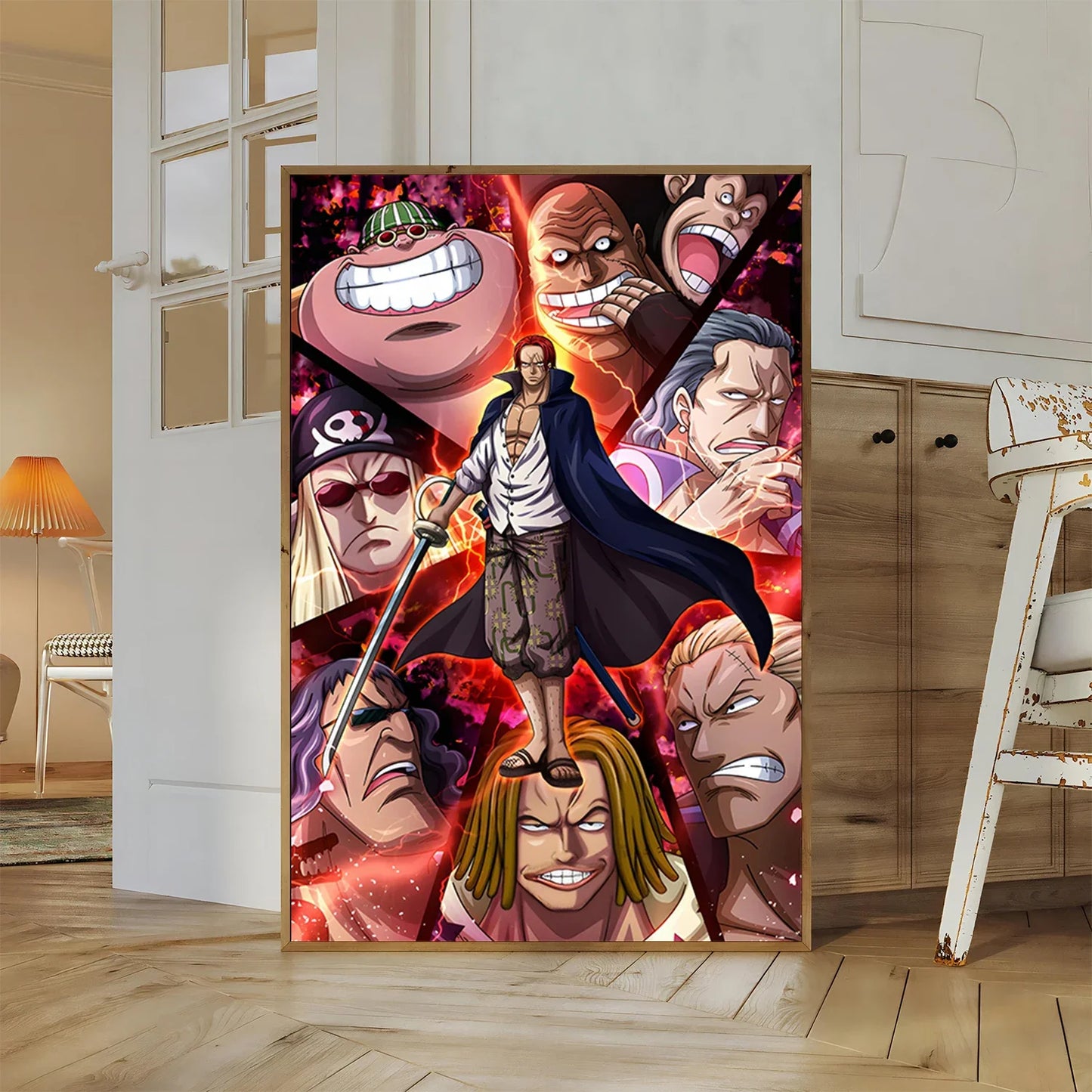 One Piece Kaido Self-adhesive Poster Buggy Sticker Home Decoration Painting Anime Wallpaper Figures HD Wall Art Hancock Kid Gift