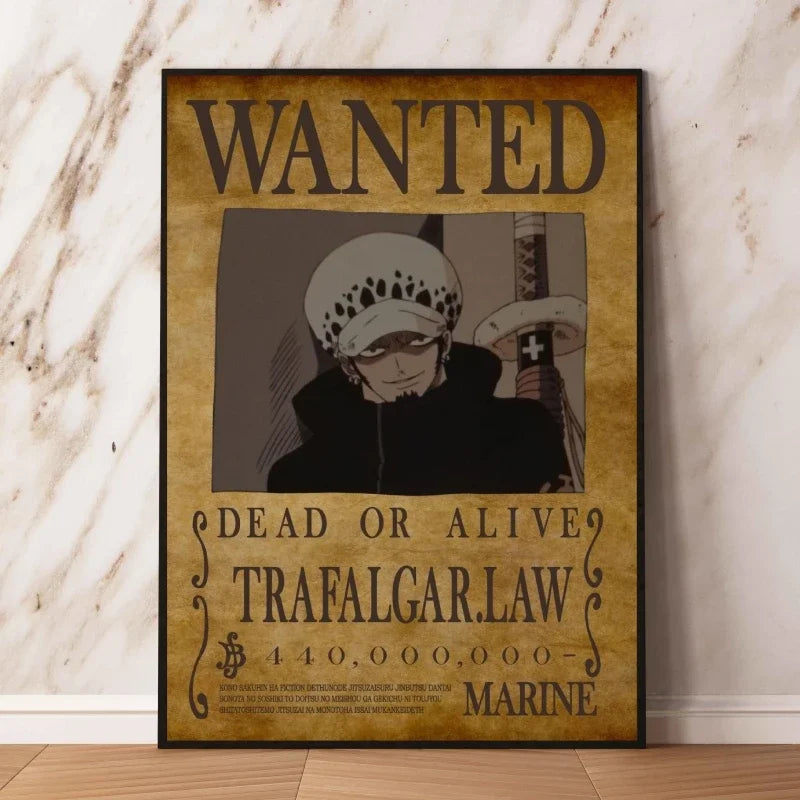 Classic Hot Selling Anime One Piece Luffy Zoro Bounty Wanted Poster Cartoon Character Canvas Printing Living Room Decor Posters