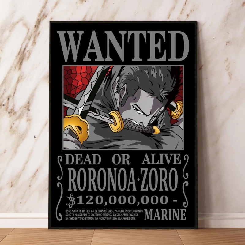 Classic Anime Canvas Printing One Piece Luffy Bounty Wanted Poster Bright and Long Lasting Colors Home Bedroom Wall Decorative