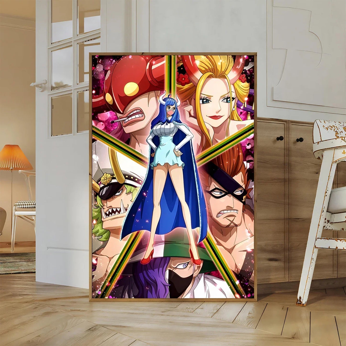 One Piece Kaido Self-adhesive Poster Buggy Sticker Home Decoration Painting Anime Wallpaper Figures HD Wall Art Hancock Kid Gift