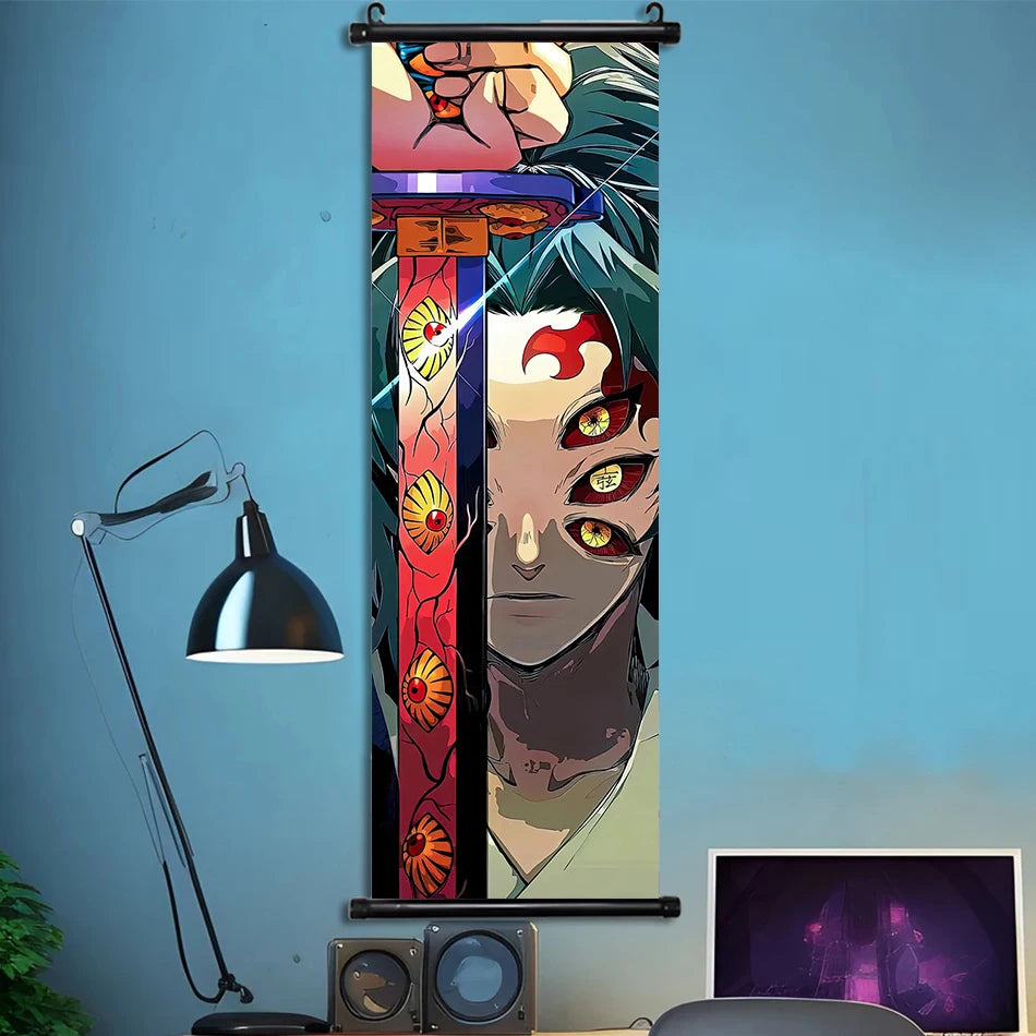 Japanese Anime HD Demon Slayer Akaza Canvas Scroll Wall Hanging Art Home Decor Gifts Bedroom Living Room Decoration Prints Gift