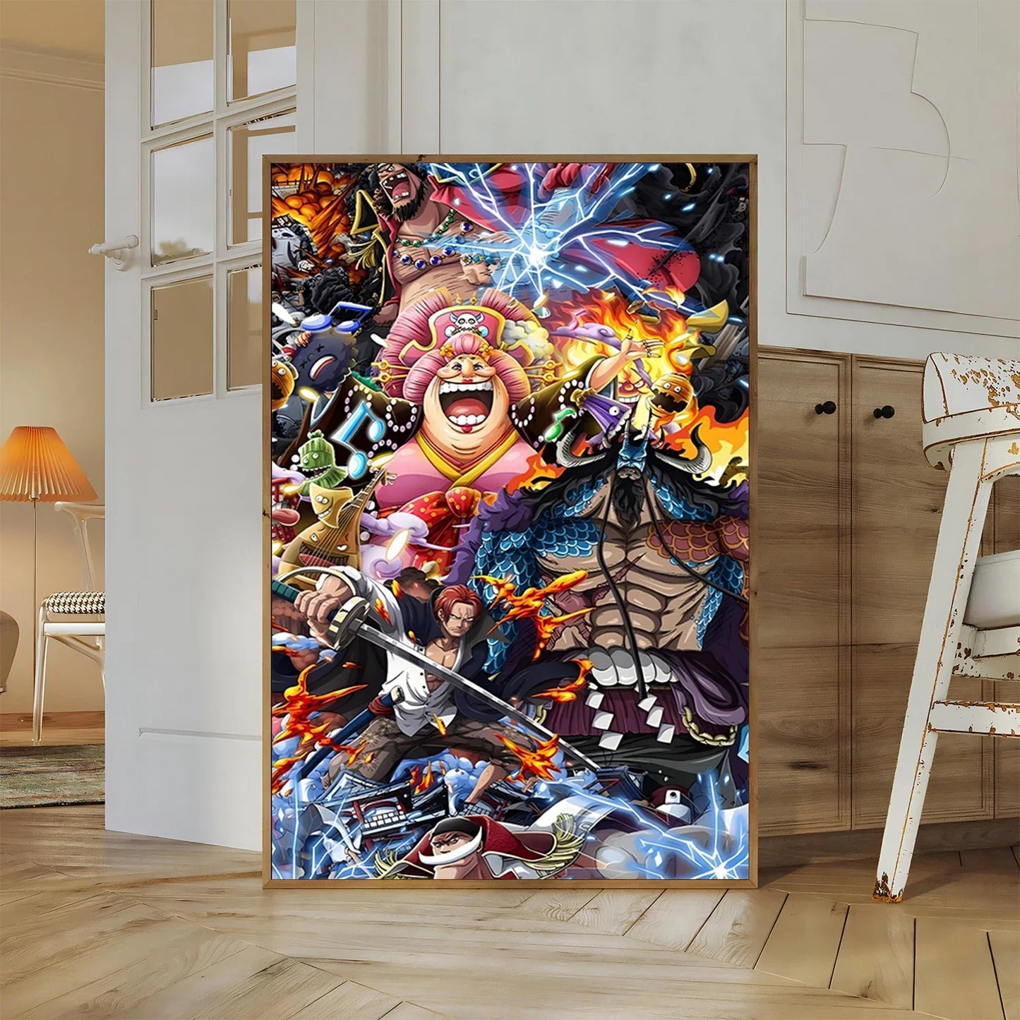 One Piece Kaido Self-adhesive Poster Buggy Sticker Home Decoration Painting Anime Wallpaper Figures HD Wall Art Hancock Kid Gift