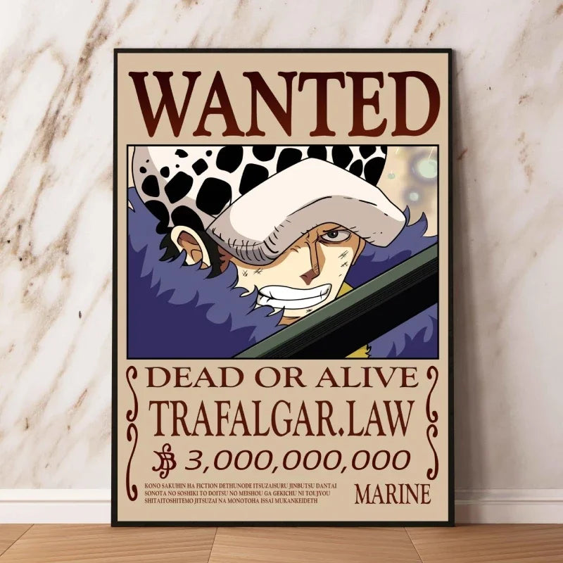 Classic Hot Selling Anime One Piece Luffy Zoro Bounty Wanted Poster Cartoon Character Canvas Printing Living Room Decor Posters