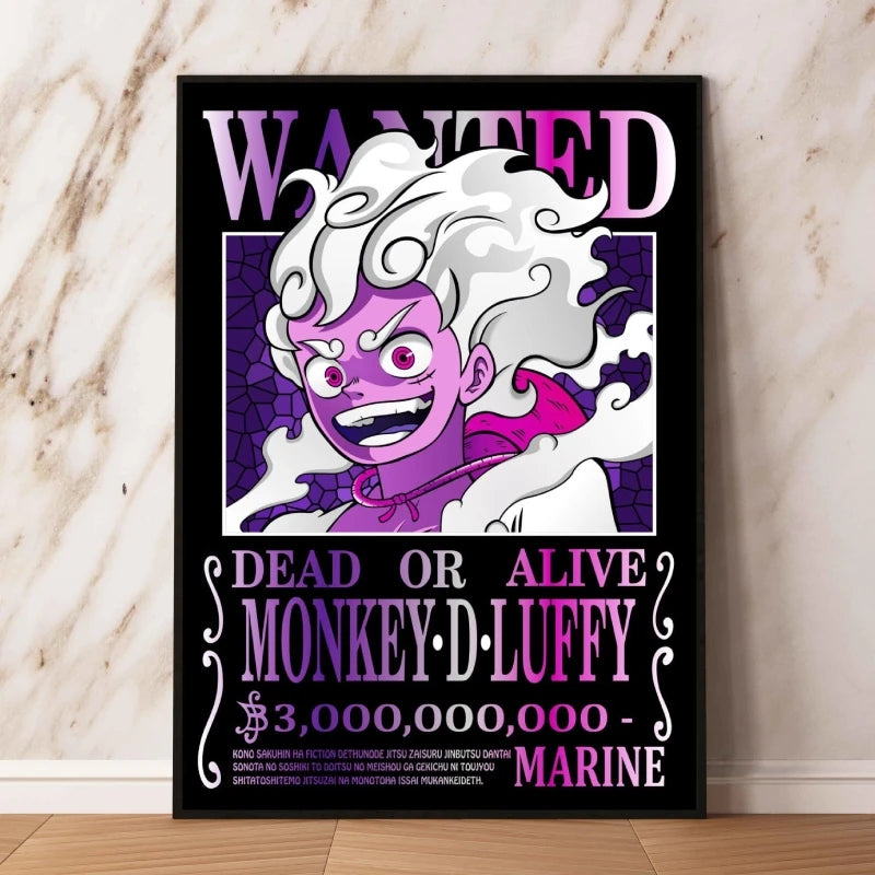 Classic Anime Canvas Printing One Piece Luffy Bounty Wanted Poster Bright and Long Lasting Colors Home Bedroom Wall Decorative