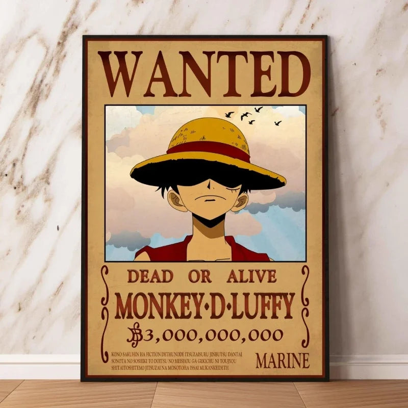 Classic Hot Selling Anime One Piece Luffy Zoro Bounty Wanted Poster Cartoon Character Canvas Printing Living Room Decor Posters
