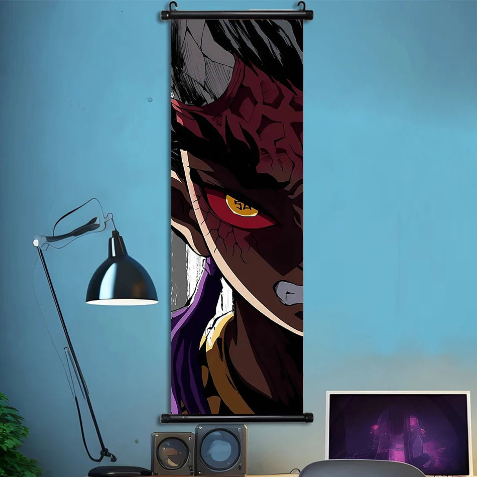 Japanese Anime HD Demon Slayer Akaza Canvas Scroll Wall Hanging Art Home Decor Gifts Bedroom Living Room Decoration Prints Gift
