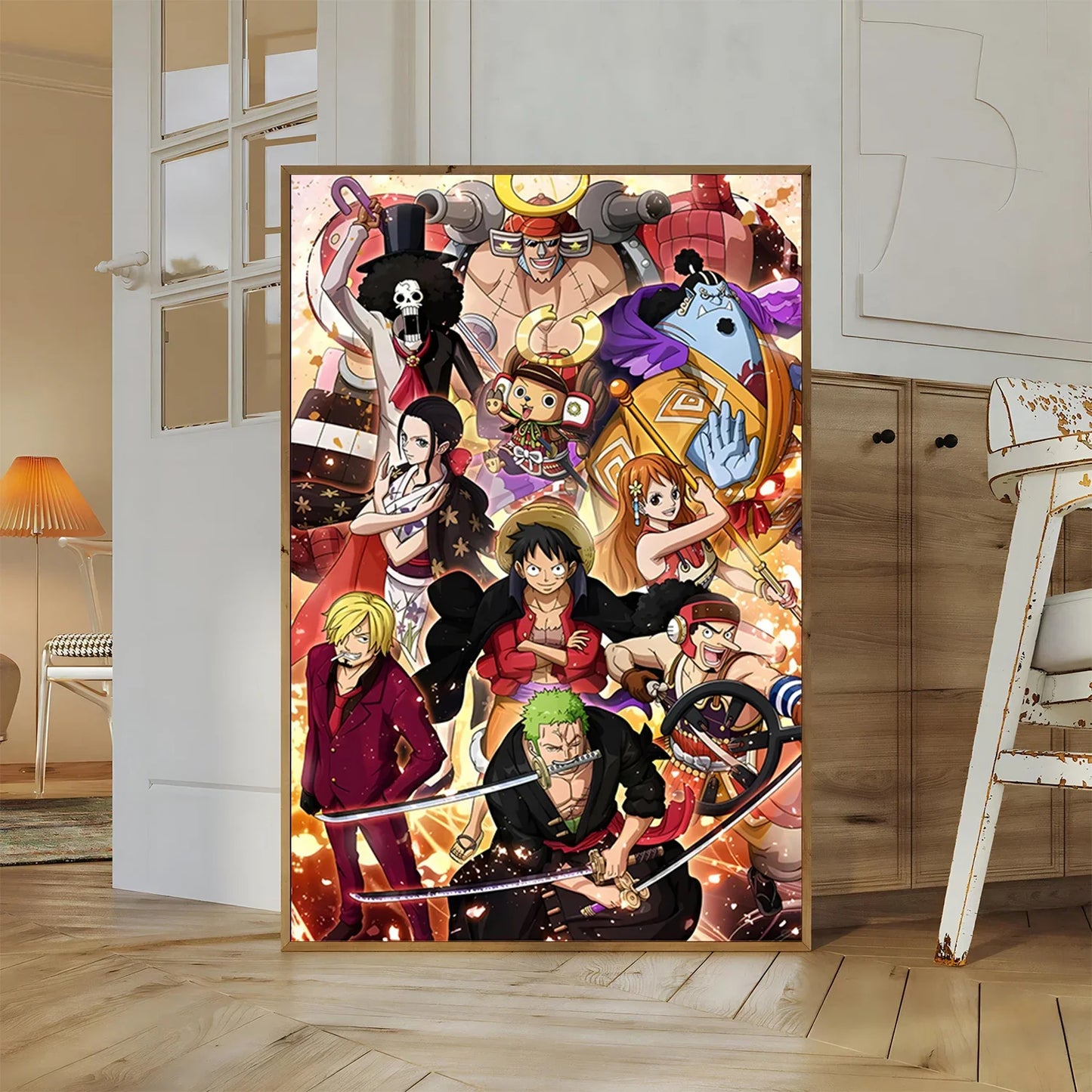 One Piece Kaido Self-adhesive Poster Buggy Sticker Home Decoration Painting Anime Wallpaper Figures HD Wall Art Hancock Kid Gift