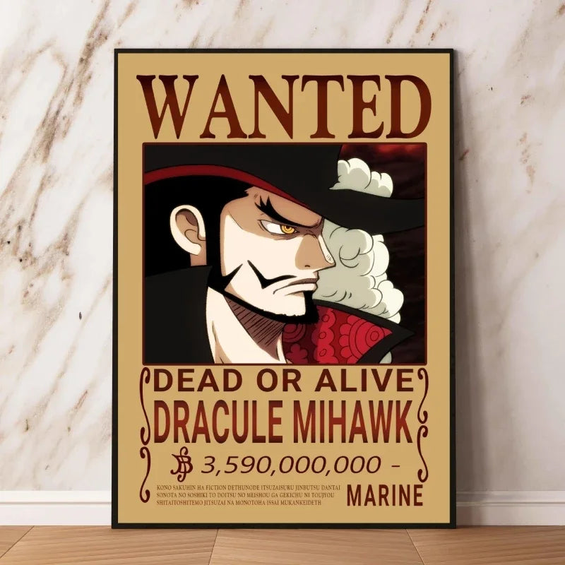 Classic Hot Selling Anime One Piece Luffy Zoro Bounty Wanted Poster Cartoon Character Canvas Printing Living Room Decor Posters
