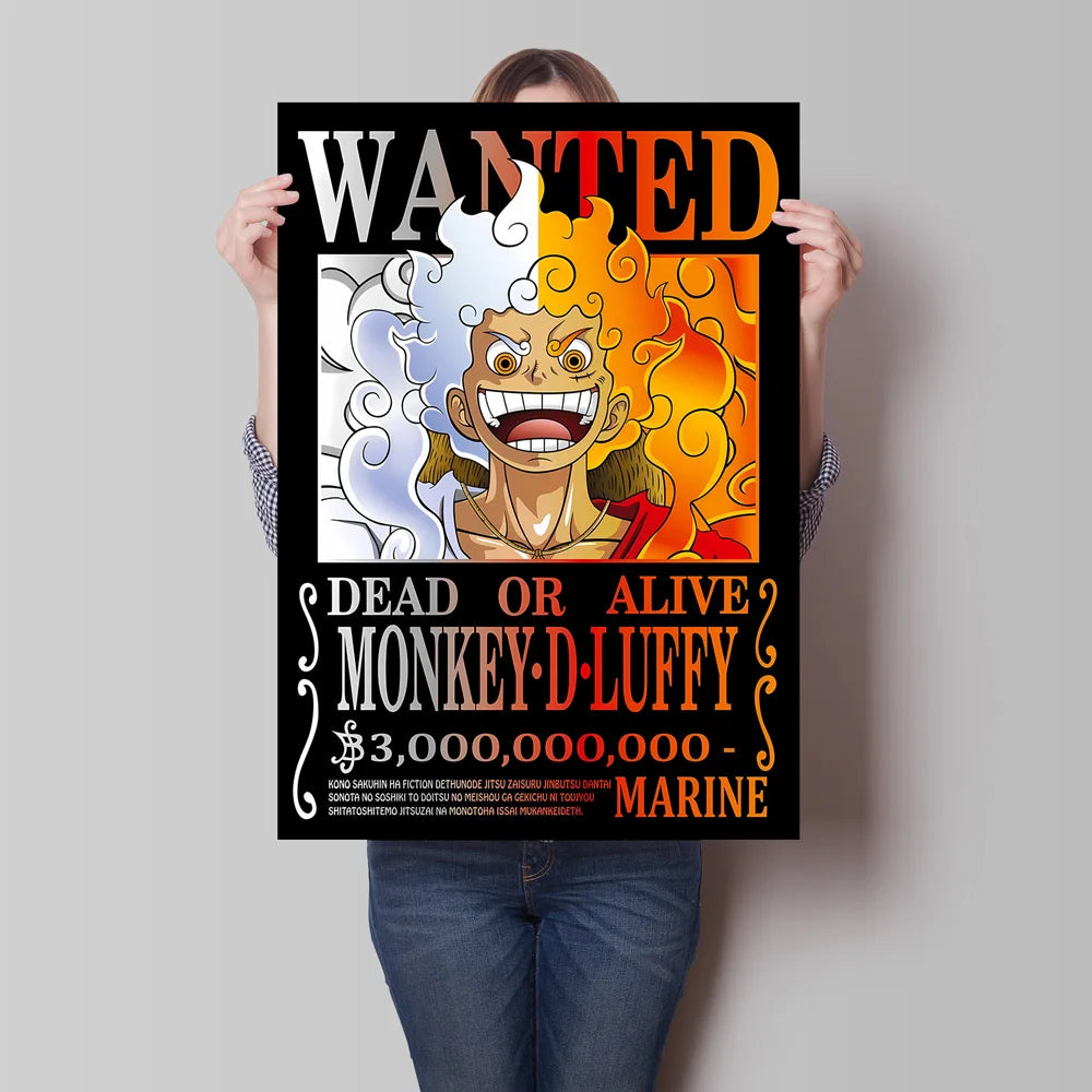 Classic Anime Canvas Printing One Piece Luffy Bounty Wanted Poster Bright and Long Lasting Colors Home Bedroom Wall Decorative