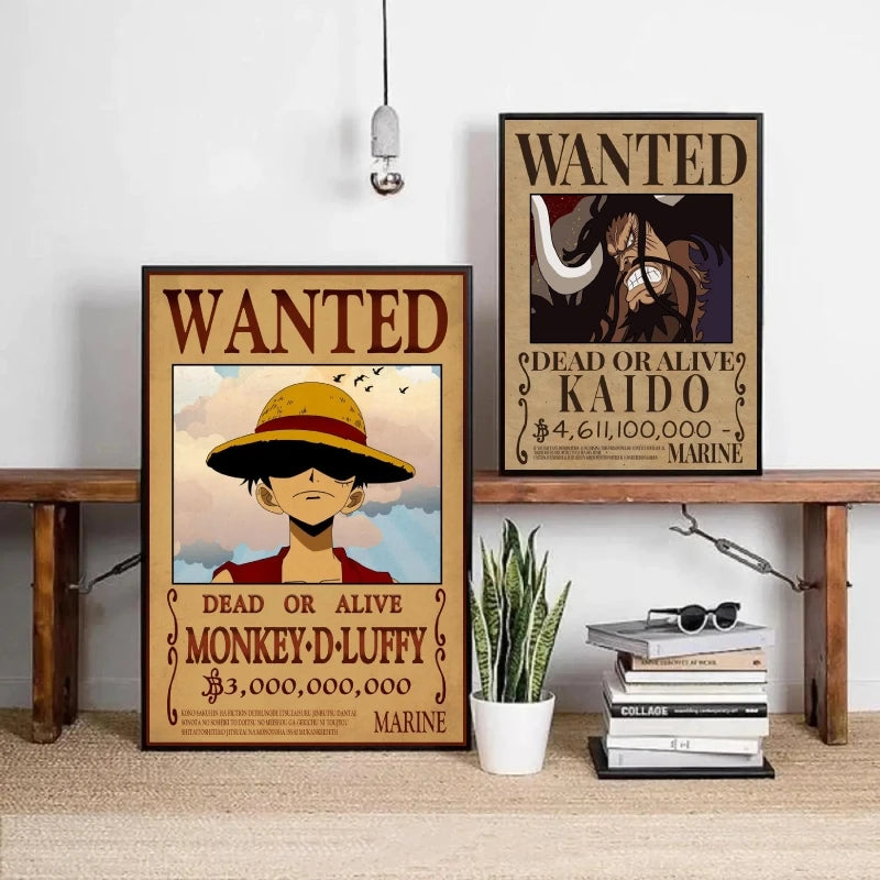Classic Hot Selling Anime One Piece Luffy Zoro Bounty Wanted Poster Cartoon Character Canvas Printing Living Room Decor Posters