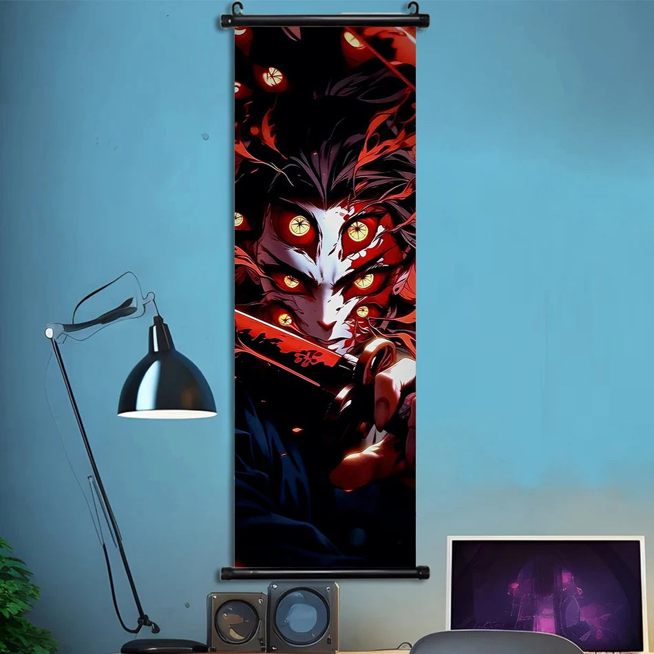 Japanese Anime HD Demon Slayer Akaza Canvas Scroll Wall Hanging Art Home Decor Gifts Bedroom Living Room Decoration Prints Gift