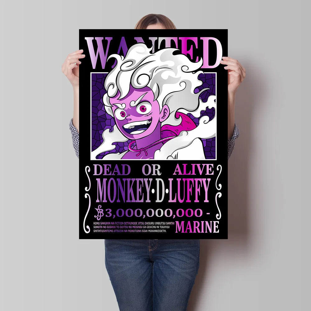 Classic Anime Canvas Printing One Piece Luffy Bounty Wanted Poster Bright and Long Lasting Colors Home Bedroom Wall Decorative
