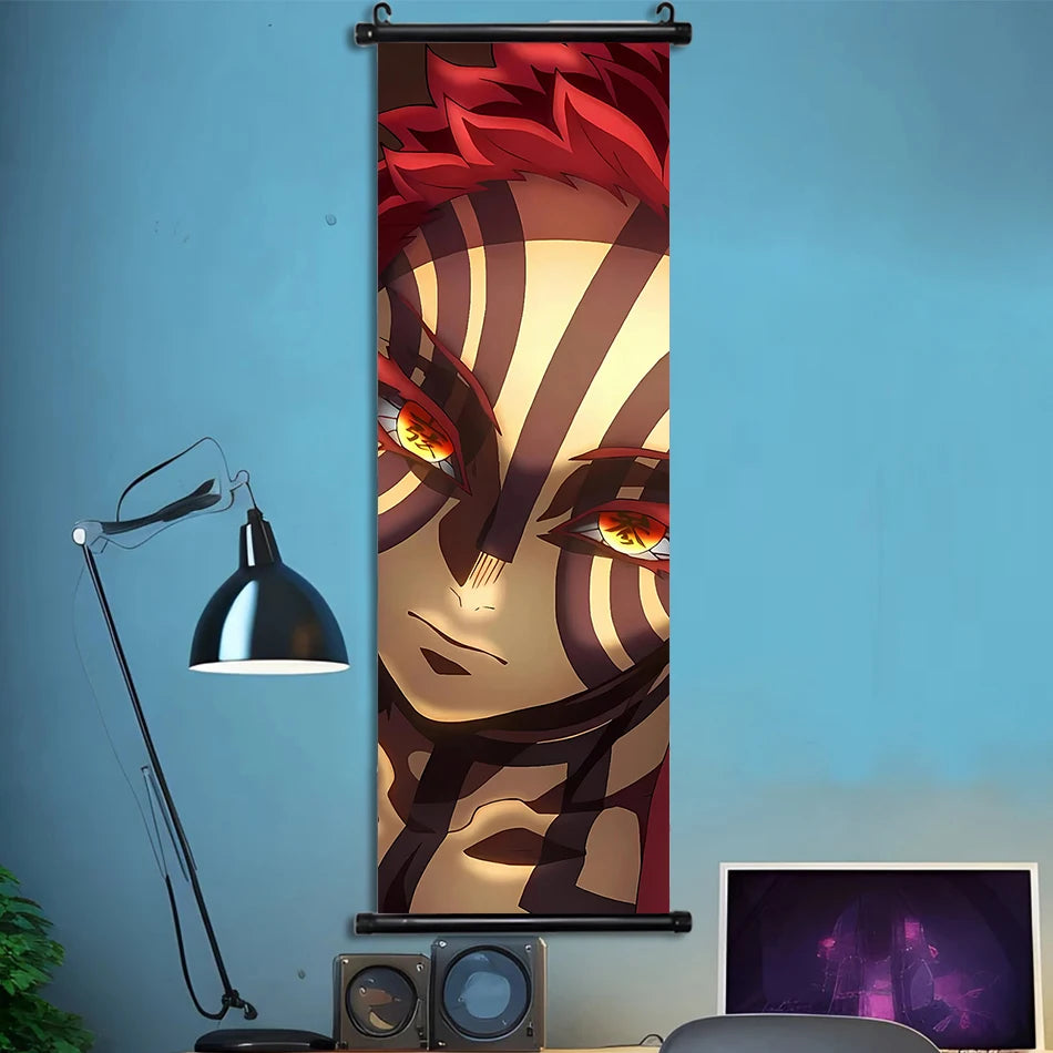 Japanese Anime HD Demon Slayer Akaza Canvas Scroll Wall Hanging Art Home Decor Gifts Bedroom Living Room Decoration Prints Gift