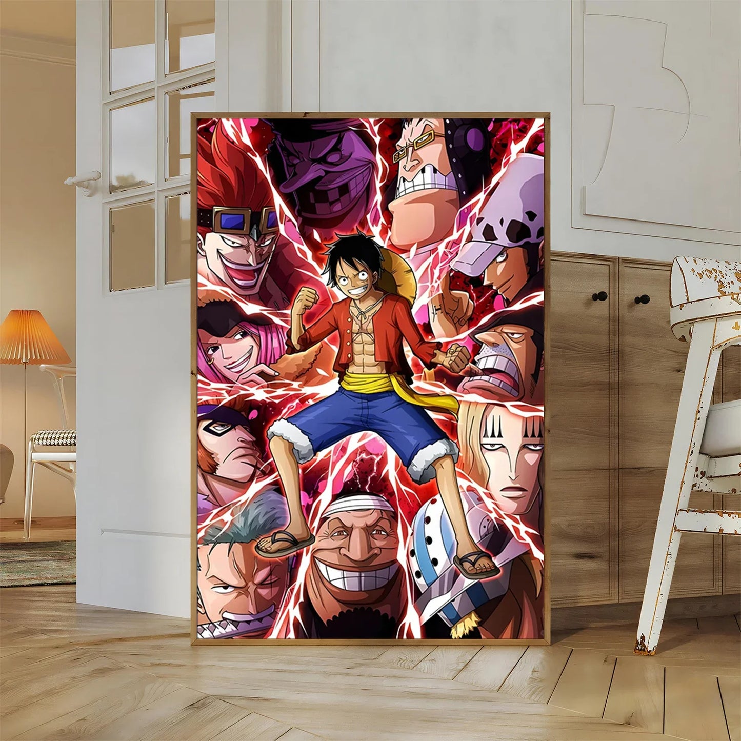 One Piece Kaido Self-adhesive Poster Buggy Sticker Home Decoration Painting Anime Wallpaper Figures HD Wall Art Hancock Kid Gift