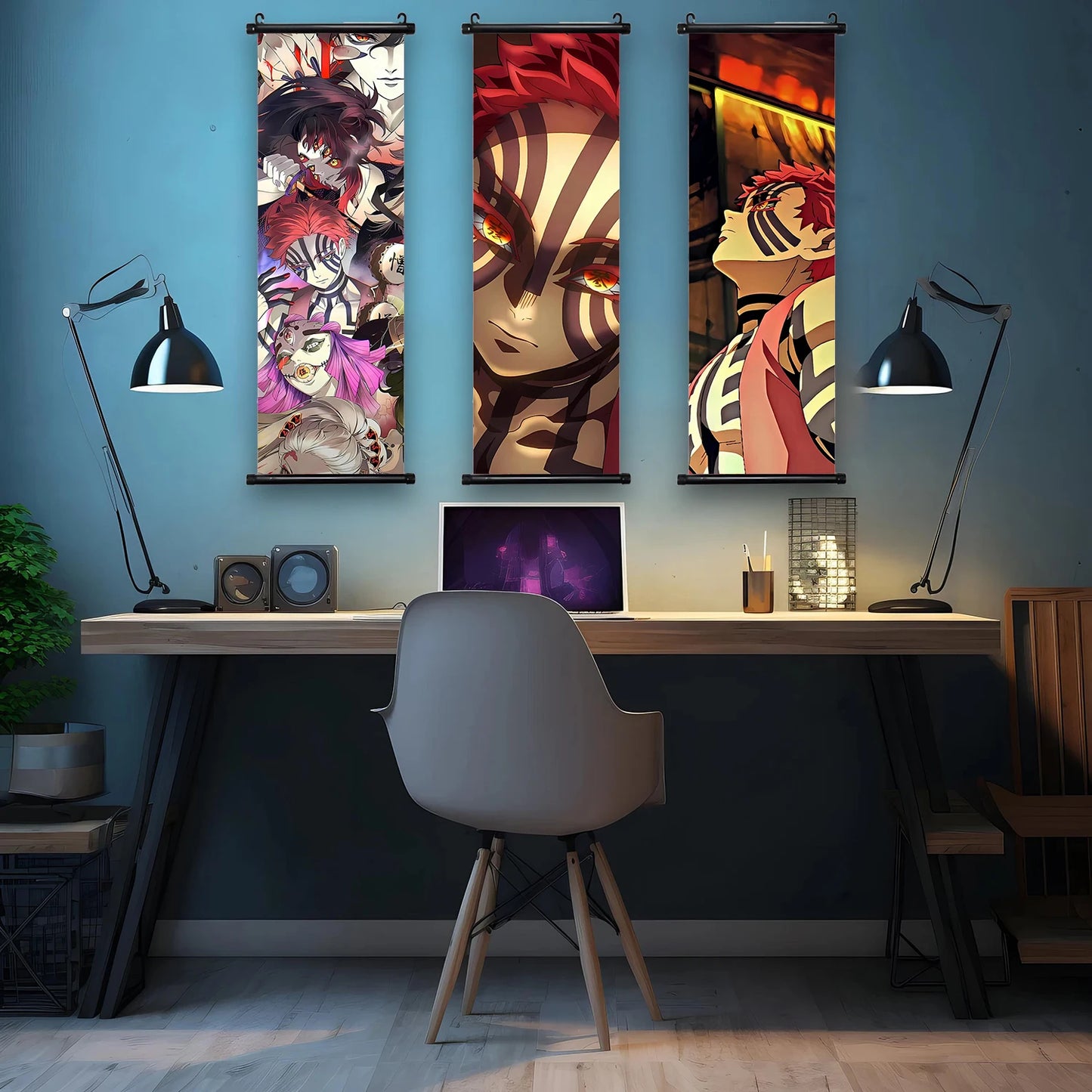 Japanese Anime HD Demon Slayer Akaza Canvas Scroll Wall Hanging Art Home Decor Gifts Bedroom Living Room Decoration Prints Gift