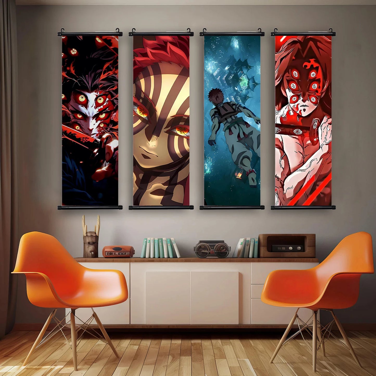 Japanese Anime HD Demon Slayer Akaza Canvas Scroll Wall Hanging Art Home Decor Gifts Bedroom Living Room Decoration Prints Gift
