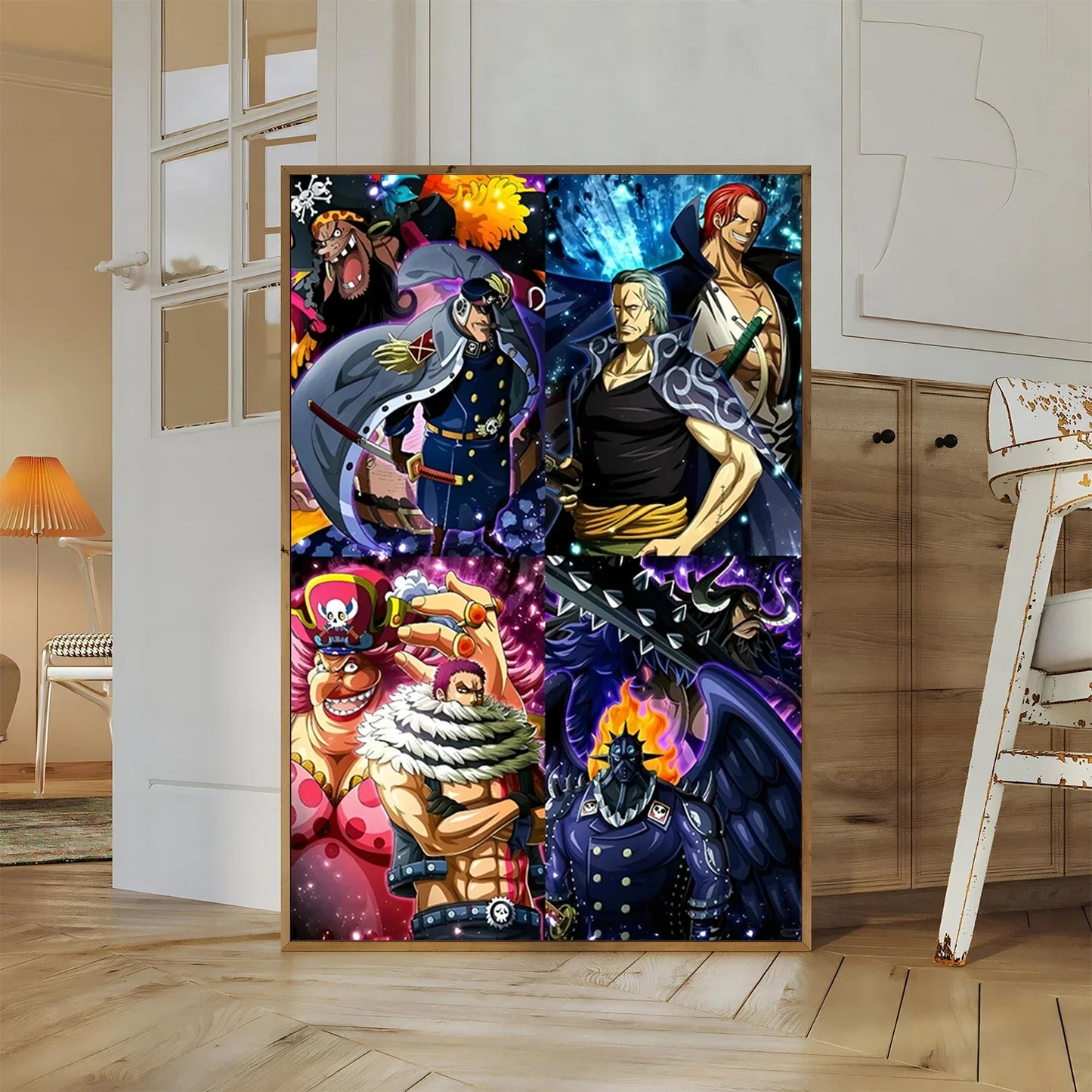 One Piece Kaido Self-adhesive Poster Buggy Sticker Home Decoration Painting Anime Wallpaper Figures HD Wall Art Hancock Kid Gift
