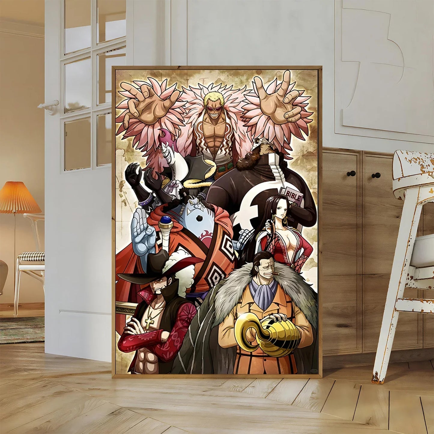 One Piece Kaido Self-adhesive Poster Buggy Sticker Home Decoration Painting Anime Wallpaper Figures HD Wall Art Hancock Kid Gift