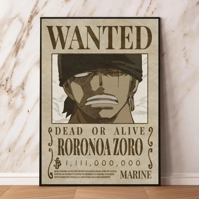 Classic Hot Selling Anime One Piece Luffy Zoro Bounty Wanted Poster Cartoon Character Canvas Printing Living Room Decor Posters