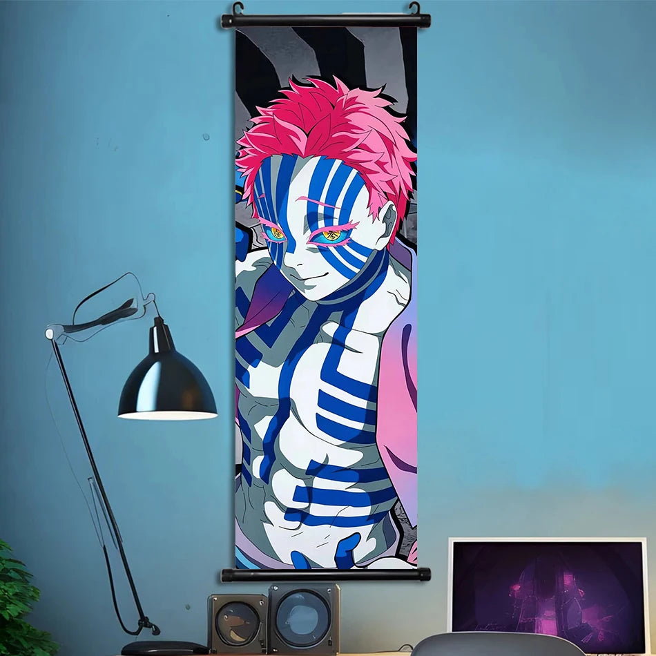 Japanese Anime HD Demon Slayer Akaza Canvas Scroll Wall Hanging Art Home Decor Gifts Bedroom Living Room Decoration Prints Gift
